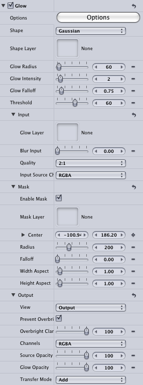 Glow parameters in Motion