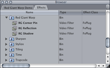 FCP Effects browser